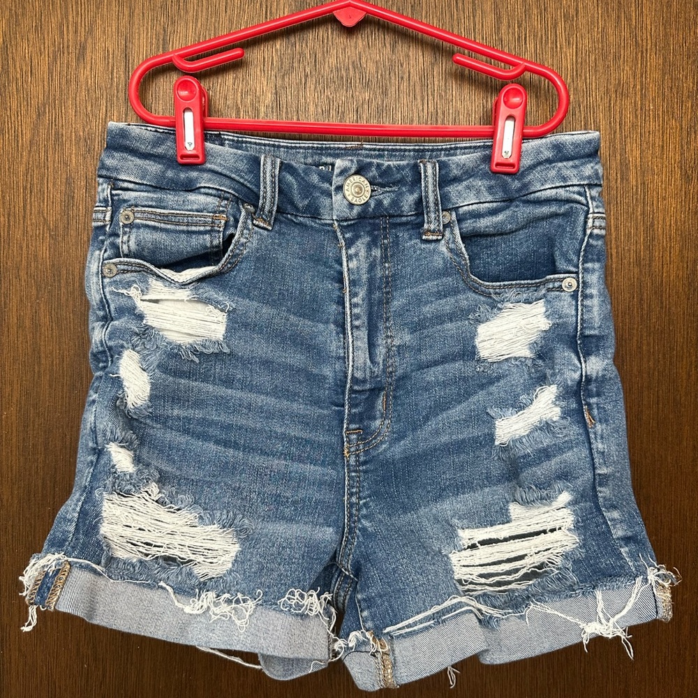 American Eagle Outfitters Blue Distressed Jean Shorts